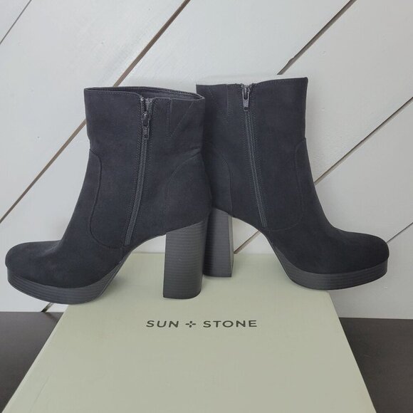 NWT Sun Stone Patriceef Womens Black Faux Suede High Heel Ankle Boots Size 10M - Picture 5 of 9